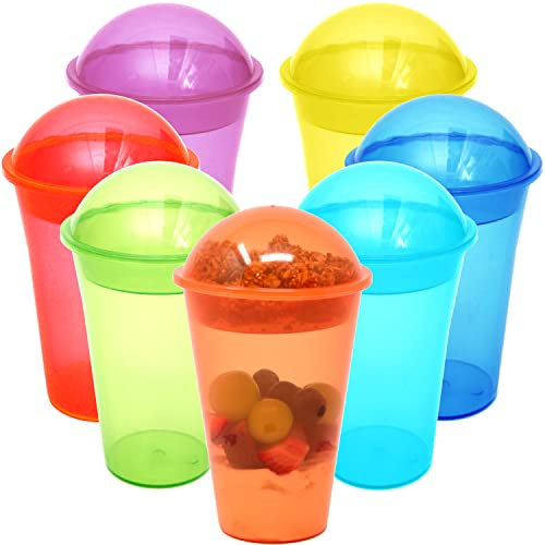 Youngever 7 Sets 350ML Plastic Yogurt Cups, Re-usable Dessert Cups with Inserts and Dome Lids, Plastic Parfait Cups, Spill and Leak Proof (Rainbow)