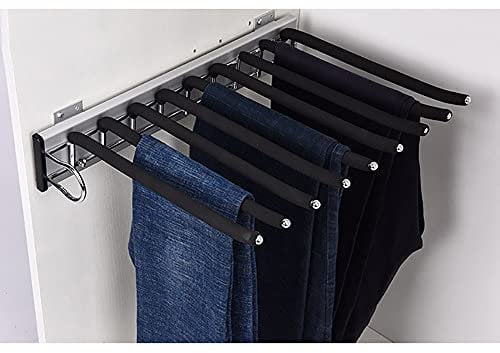 Ausziehbarer Hosenhalter, Schrank Herausziehen Hosen-Rack, 9 Schal Halter Aufhänger Schiene, Ausziehbare Hose Kleiderbügel für Hosen Kleidung Krawatten Schals Kleiderschrank-Tiefe 48cm