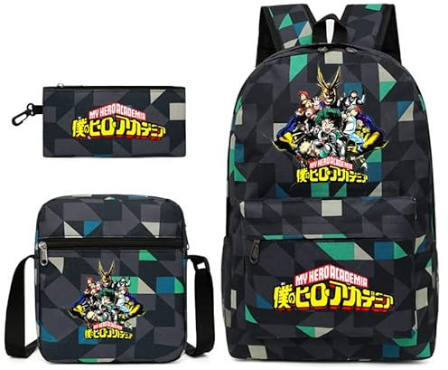 My Hero Academia Rucksack, 3-teiliges Set mit Lunchbox und Federmäppchen, MHA-Schultaschen-Set für Mädchen, Jungen, Teenager, Schulrucksack, Studentententasche, Reisetasche, Rucksack, Typ 4