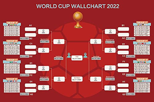 GINGER TECH World Cup 2022 Wallchart - Qatar Football World Cup Wall Chart Poster- Includes 32 Teams Group Stage and Knockout Final Track All Matches Results (60*40CM)