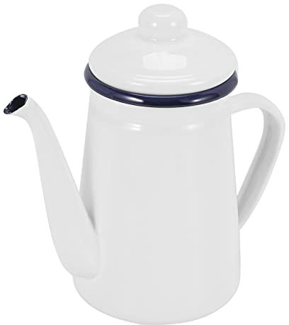 KVSERT 1.1L High-Grade Enamel Coffee Pot Pour Over Milk Water Jug Pitcher Teapot for Stove and Induction Cooker White