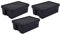 JMS we create smile (Set of 3) 36 Litre Black Bam Heavy Duty Storage Box with Lid Stackable/Nestable Containers Organizing Basket Garage Storage Solution (36 Litre)