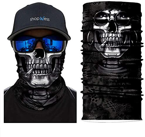 ShopINess Polaire Neck Warmer Cache-Cou Unisexe Echarpe avec Doublure Polaire Coupe-Vent pour Moto Ski Sport et Activités de Plein Air Crâne (Crâne Smoker)