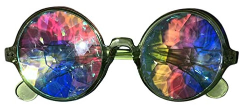 Altsuceser Kaleidoskop Schutzbrille Steampunk Rave Rainbow Kristall Sonnenbrille Prisma Brechungsbrille für Party Bühnenauftritte Grün