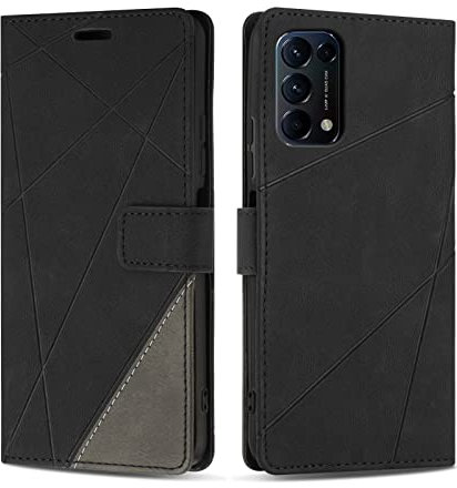 SONWO Hülle für Oppo Find X3 Lite 5G, Premium PU Leder Handyhülle Flip Case Wallet Silikon Schutzhülle Klapphülle für Oppo Find X3 Lite 5G, Schwarz