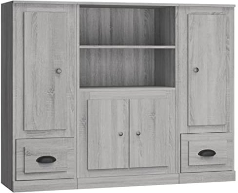 vidaXL Highboard 3 STK., Sideboard mit viel Stauraum, Mehrzweckschrank Buffetschrank, Kommode Schrank für Wohnzimmer, Modern, Grau Sonoma Holzwerkstoff