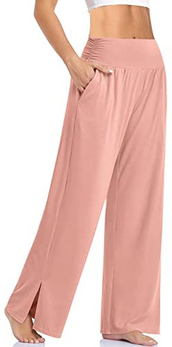 Cegerne Pantaloni da Yoga a Fessura a Vita Alta da Donna Pantaloni della Tuta Larghi Elasticizzati Pantaloni Sportivi Activewear, Rosa, XL