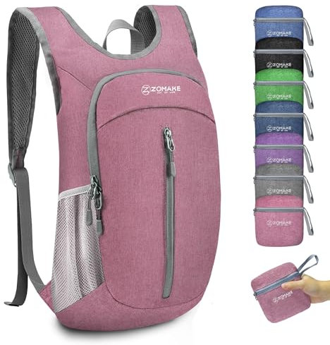 ZOMAKE Mini Sac à Dos Pliable 10L Petit pour Randonnée Voyage Marche,Ultra Léger Sac a Dos pour Femme Homme Enfant(Rose)