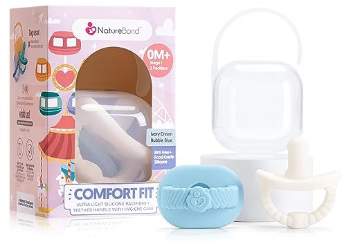 NatureBond Baby Schnuller Silikon Binky Neugeborenen Beißring Schnuller Hygieneabdeckung (Bubble Blue And Ivory Cream, 0-6 Month)