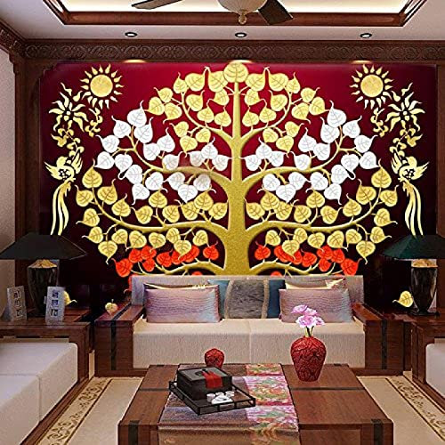 Südostasien Thai Fortune Tree Wohnzimmer vor den Korridorwänden Hyun Bodhi Tree Auspicious Yoga Wall Tree Backgroun Wanddekoration fototapete 3D Tapete effekt Vlies wandbild Schlafzimmer-350cm×256cm