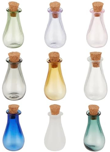 PandaHall 10 kleine Zaubergläser 10 Farben Mini-Trankflaschen Aus Glas Leere Wunschflaschenfläschchen Mit Korkverschluss Mini-Glasflaschen Für Anhängerdekorationen DIY Handwerk Partybevorzugung