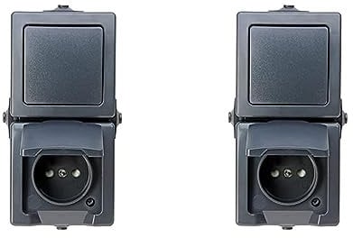 Kopp 138515009 Nautic 2-Fach Kombination, Bestehend aus Steckdose mit Klappdeckel und erhöhtem Berührungsschutz sowie Universalschalter, IP44, senkrechte Montage, Anthrazit (Packung mit 2)