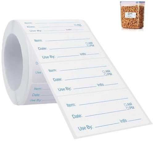 RHZXD 500 Pcs Food Labels Stickers Freezer Labels, Sticky Labels on a Roll Freezer Labels, Price Stickers Labels for Food Containers Bottle Labels, Canning Labels Waterproof Labels for Bottles, SPT-1