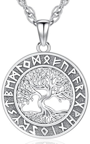 Collar Árbol de la Vida Vikingo Plata de Ley 925 Colgante Viking Runa Hombre Amuleto Joyería Regalo para Mujer