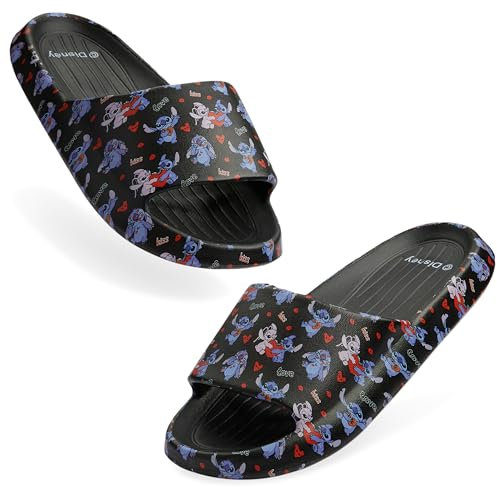 Disney Claquettes Enfant Stitch, Sandales Filles Été, Sandales de Piscine Plage pour Enfant 30-35 (Noir, 34-35 EU)