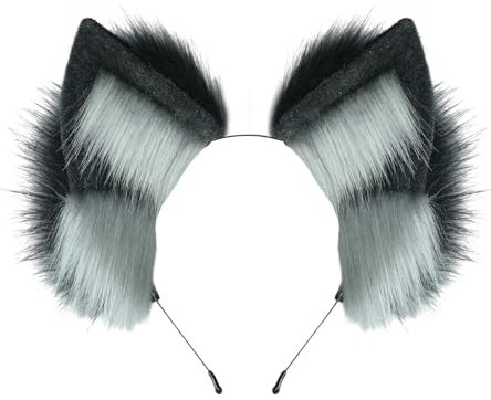 Dodheah Fuchs Wolf Ohren Stirnband Haarschmuck Katzenohren Haarreif Halloween Weihnachten Kostüm Anime Cosplay Damen Schwarz Grau