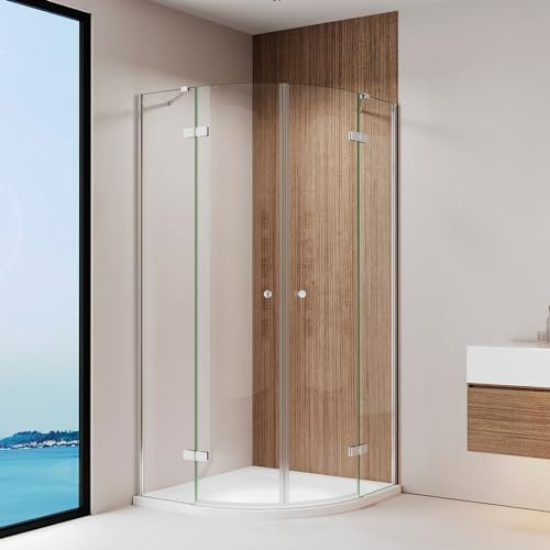 IMPTS Duschkabine 90x90cm Viertelkreis Duschabtrennung Rund Runddusche Duschtür Scharniertür aus 6mm ESG Glas,Höhe 185cm Radius 55cm, Ohne Duschwanne & Ablauf