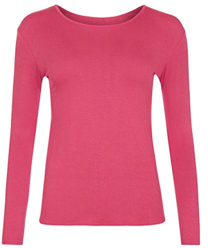 VEARZ® Womens Plain Long Sleeve T-Shirts – Ladies Stretchy Casual Basic Tops Summer Slim fit Round Neck Tee Tops Plus Size Rose Pink, 8-10