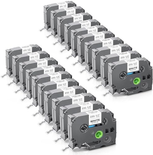 UniPlus 20x Kompatibel Tze231 TZe-231 für Brother P-touch Tz231 Tzc231 12mm Bänder Laminated Schwarz auf Weiß Schriftband für P-Touch PT-H105 PT-H100lb PT-D210 PT-E110 PT-H100r PT-H108 PT-1010 PT-1000