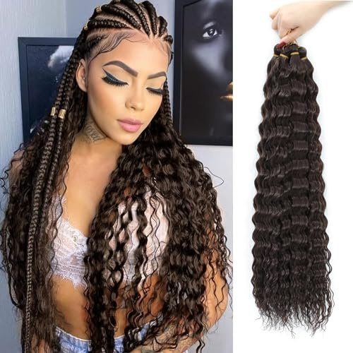 MLETULIPS Ocean Wave cheveux Hair Extensions Deep Wave Braiding Crochet Hair Soft Synthetic Curly Braiding Crochet Hair for Black Women (4#, 22 inch (pack of 6))