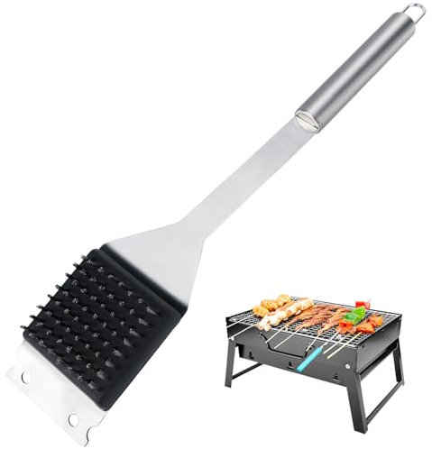 Spazzola Barbecue, 34CM Acciaio Inossidabile Spazzola Barbecue, Spazzola e Raschietto in Acciaio Inox, Acciaio Inossidabile Spazzola Barbecue per Pulire Griglia,Forno,Teglie da Forno