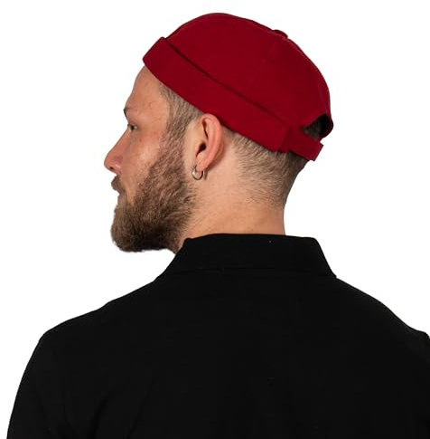 HATSQUARE - Berretto Docker Unisex in Cotone, Senza Visiera, per Uomo e Donna, Senza Visiera, con Risvolto - Borgogna