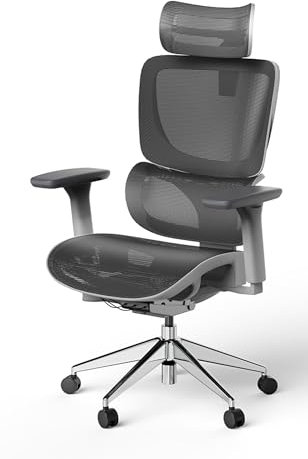 Ergolutions® Bürodrehstuhl Senta FX Mesh - ergonomischer Büro-Gamingstuhl, verstellbare 3D Kopfstütze, Mesh-Gewebe, atmungsaktiv, für große Personen, 7 Jahre Garantie, BIFMA Zertifiziert