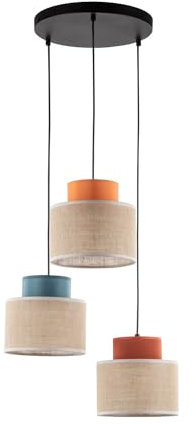 Licht-Erlebnisse Hängelampe Jute Stoff E27 H: max. 110 cm verstellbar Bunt 3-flammig Retro Hängeleuchte Wohnzimmer Pendelleuchte Esstisch