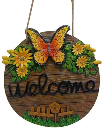 This Welcome to the listing Sign Hanging for Garden Gate Outdoor Use Welcome sign for front door Round Wood Sign Hanging Welcome Sign for Farmhouse porch Spring Welcome Sign Front Door Decoratio Sign