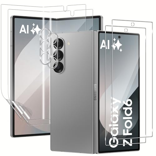 QULLOO Verre Trempé pour Samsung Galaxy Z Fold 6/Fold6 5G, 2pcs Avant 9H Dureté Protection Écran + 2 pcs Flexible TPU l'intérieur Protecteur D'écran + 2 pcs Caméra Protecteur, HD Transparent Film