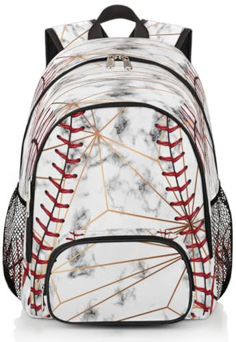 Basebal Art Marmor-Rucksack, großes Fassungsvermögen, Schulrucksack, Murmel-Rucksack, Wandern, Reisen, lässiger Laptop-Tagesrucksack für Kinder, Jungen, Mädchen, Männer, Frauen, farbig, XXL