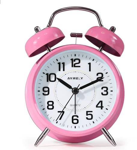 AYRELY® Wecker laut für Tiefschläfer – Niedliche Retro Doppelglocken Tischuhr, 4 Zoll, Wecker analog ohne Ticken mit Nachtlicht, Metallgehäuse für Kinderzimmer und Nachttisch (Rosa)