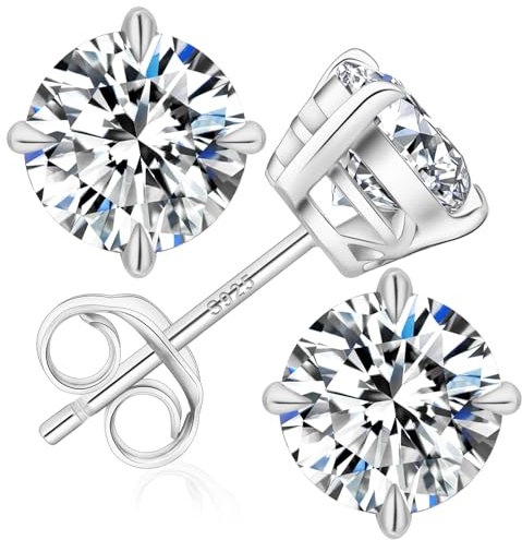 KRKC Moissanite Ohrringe für Damen, S925 Silber Diamant Ohrstecker 4-Krappen, 14K Gold vergoldet VVS1 D Farbe, 2 Karat Nickelfrei Rund Ohrschmuck