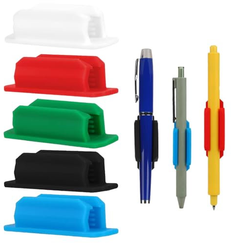 Bamyli 5 Pcs Silicone Pen Pencil Holder,Self-Adhesive Pen Holder Clips,Wall Mounted Pen Holder for Desk Fridge Whiteboard Board Erase Bulletin Board Paint Brush Stick Marking Pen(5 Color)