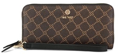 Nine West Damen Lockup 9 Zip Around Wallet with Wristlet etta, Tote, geldbörse, AVA, Tasche, Designer, braun/schwarz