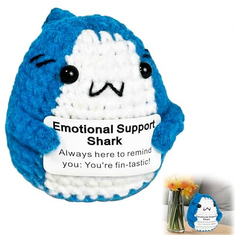 Cinsersr Häkelhai-Geschenk Positive Geschenke Gehäkeltes Emotionales Unterstützungstier Positive Kartoffel, für Haifischliebhaber, zum Stressabbau, dekorative Puppenverzierung