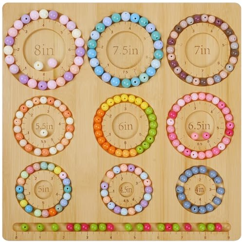 Favonuovy Bead Boards for Jewelry Making with 9 Bracelet Sizes Bamboo Bracelet Making Beading Tray 4” 4.5 5” 5.5” 6” 6.5 7 7.5 8” Wooden Bracelet Sizer Measurement Design Tool