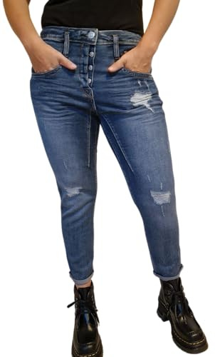 Herrlicher, Shyra Cropped Jeans Comfort mit halb verdeckter Knopfleiste im Destroyed Look (DE/NL/SE/PL, Numerisch, 32, Regular, Regular)