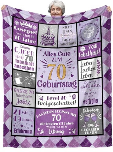 Einanmut 70. Geburtstag Frau, Decke Geschenke zum 70 Geburtstag Mann, Geschenke zum 70 Geburtstag für Frauen, Geschenk zum 70. Decke 157x132CM