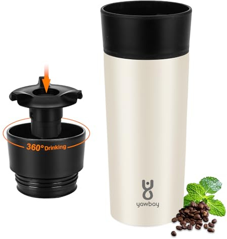 Yawbay Coffee Cup Travel Mug 360ml,360°Travel Coffee Mug,Insulated Travel Mugs for Hot and Cold Drinks Spill Proof(Beige)