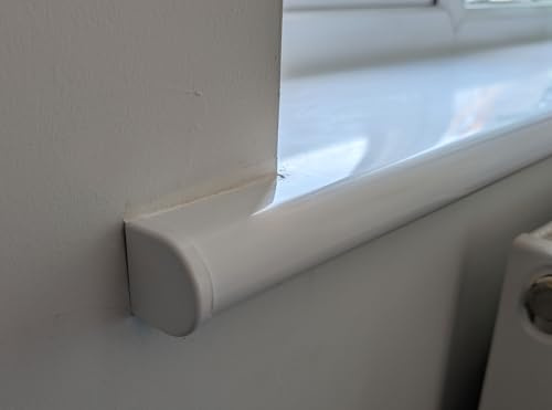 White PVC Bullnose Window Board Cover 1.25m Long with End Caps (Short End Cap Pair)