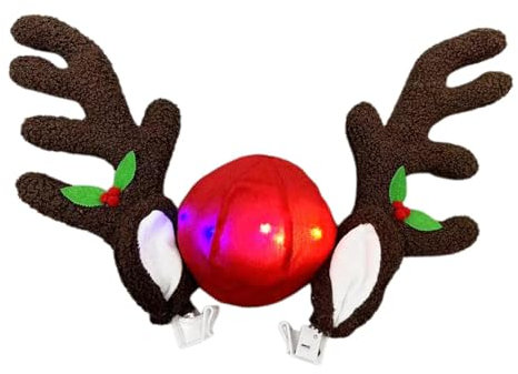 Leuchtende Rentier Auto Weihnachtsdeko, Auto Rentier Kostüm Auto Weihnachtendeko Mit Geweih, LED Weihnachtsdekor Auto Rentiergeweihe Rote Nase Plüsch Rentier Geweih Autozubehör