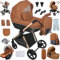 NADDLILY Kinderwagen 4 in 1, Buggy mit Umkehrbarem Zwei-Wege-Schub, Kombikinderwagen mit Faltbarem Tragbarem One-Click-Design, Kinderwagen 4 in 1 Komplettset mit Zubehör (H2 Caramel)