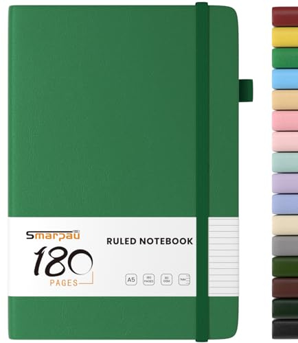 Smarpau Lined Journal Notebook A5, 180 Pages Hardcover Notebook for Writing, Journal for Women Men, Thick Paper No Bleed, Hardback Notepad for Office School Travel Supplies, Grass Green