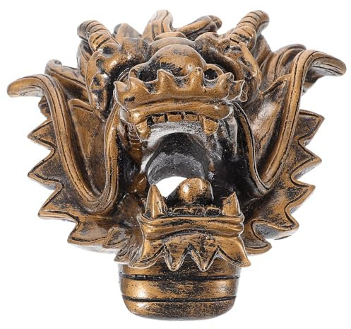 POPETPOP Drachenkopf Springbrunnen Wasserhahn Garten Wandbrunnen Outdoor Gartendeko Wanddekor Villa Wasserspiel Bronze