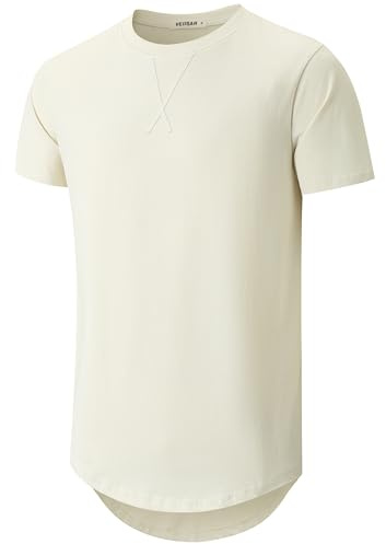 VEIISAR Herren Dickes Rundhalsmantel T-Shirt mit Herren 100 Baumwolle Heavy Duty Preshrunk Longline Shirt