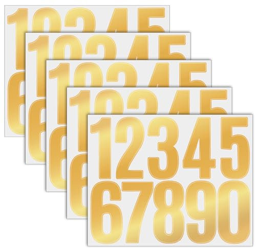 Yuomeaz 5 Sheets Gold Adhesive Numbers, 3 Gold Stick on Numbers, 0-9 Vinyl Waterproof Number Stickers for Bins, Mailbox, Signs, Address, House