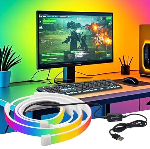 KISUFU Gaming Monitor LED Backlight, Screen Color & Music Sync LED Strip Lights, Smart App Control, USB Interface, Neon Rope Lights Soft Lighting for Gaming Desks.