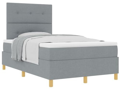 vidaXL Modernes Hellgraues Boxspringbett mit Knopfheftung 120 x 200 cm für Zwei Personen | Stylische und fleckenresistente Schlafzimmermöbel aus strapazierfähigem Stoff mit Holzfüßen, nur für drinnen