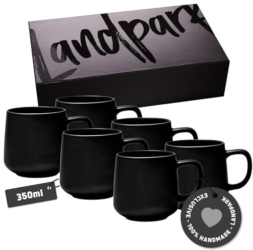Landpark Kaffeetassen Schwarz (6 x 350 ml) – Aus hochwertiger Keramik – Kaffeebecher – 6er Kaffeetassen Set - 100% handgefertigt